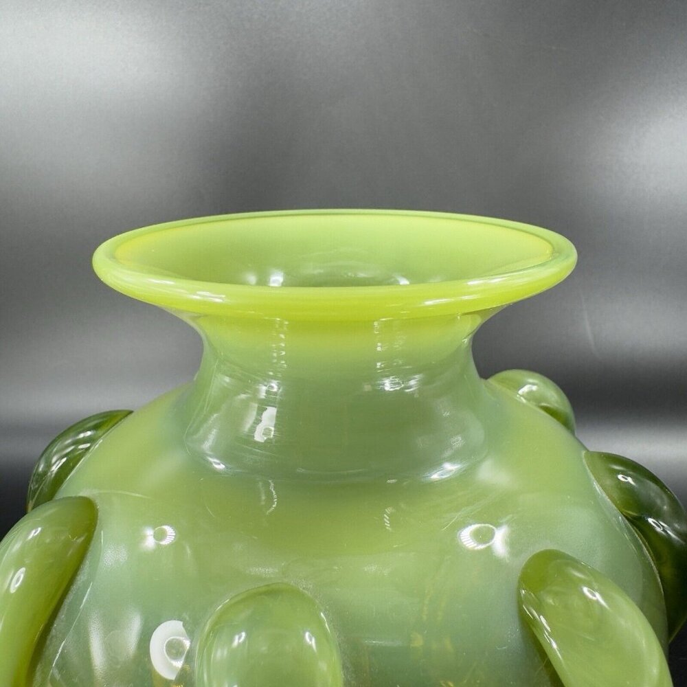 Antique Bohemian Hand Blown Green Opalescent Applied Glass Vase Vessel‎ Vintage - Picture 12 of 16